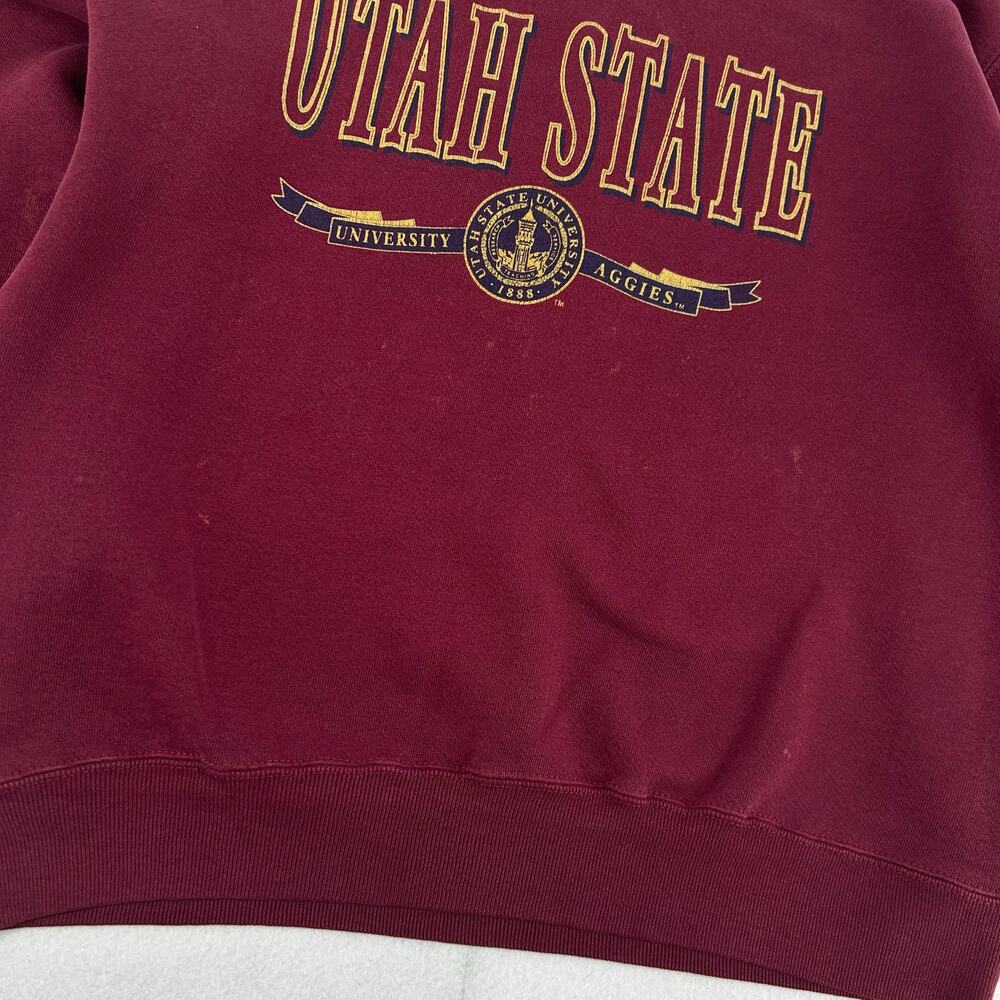 Vintage 90s Men's Maroon Utah State University Aggies Crewneck Sweatshirt Sz M - Picture 5 of 8